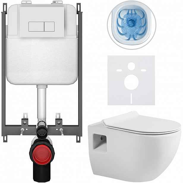 Kompletní WC set Basic/Dure - bílá lesklá - WC tlačítko Modulo/Bílá - pro zazdění - 51x35 cm