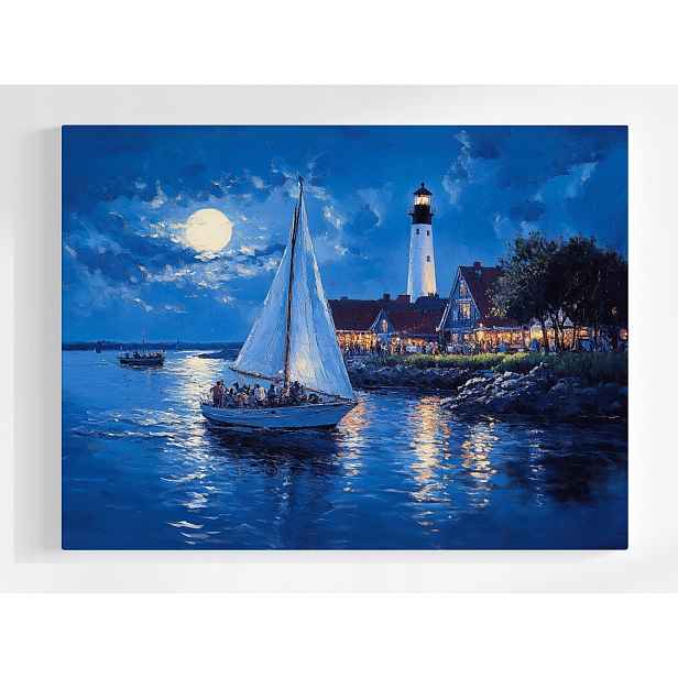 Plakát Námořnictvo Moře Noc Měsíc Lucerna Loď 100x75