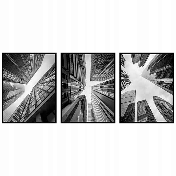 Plakáty Architektura budovy mrakodrapy 3ks 60x90 cm černobílý triptych