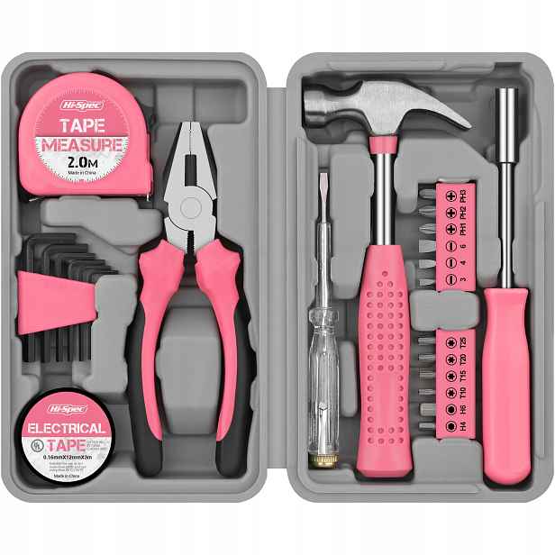 Růžová Malá Sada Ručního Nářadí Na Opravu Diy Pro Ženy 24 Ks Klíčů