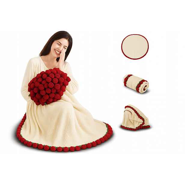 Deka Kytice Růží Pletená růže 180x180 cm Dárek ozdobná přikrývka na postel