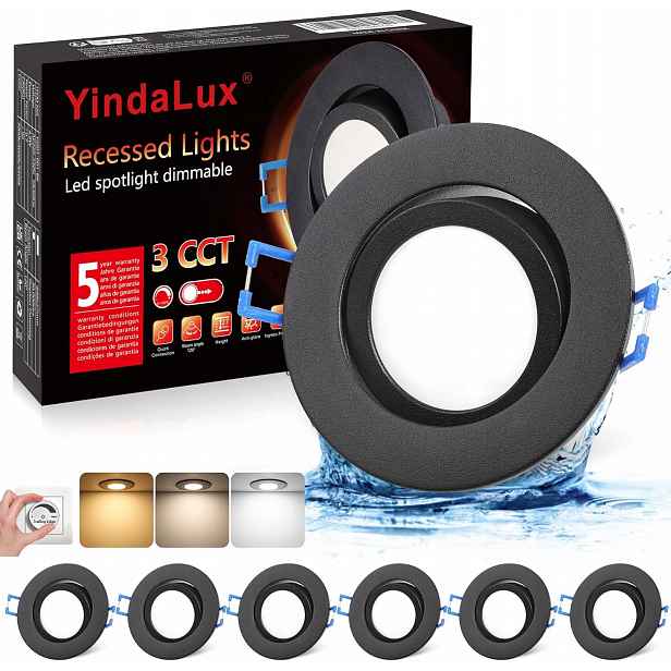 Led reflektor zapuštěný 230 V 5 W stmívatelný 68 mm IP44 Černý 6 ks