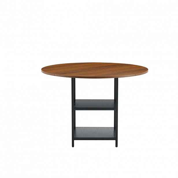 Modfu JÍDELNÍ stůl z MDF a kovu pr. 107x107x75 cm ořechová/černá se 2 policemi a zaoblenou deskou