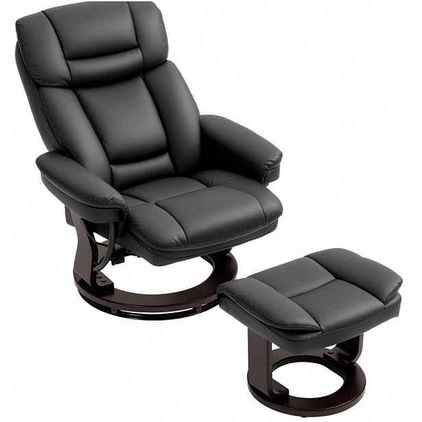 Redom RELAXAČNÍ křeslo s podnožkou 83/86/107 cm otočné o 360° s polohováním do 130° a taštičkovými pružinami, Černá
