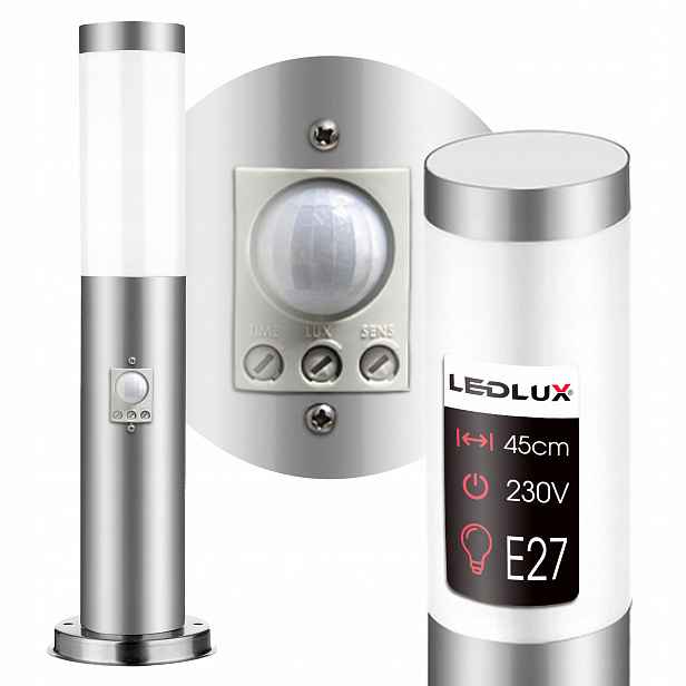 Zahradní lampa Stojící sloupek pro Led E27 Venkovní 45 cm Snímač pohybu