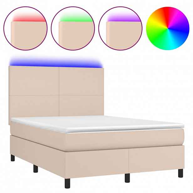 vidaXL Box spring postel matrace a LED cappuccino 140x190cm umělá kůže