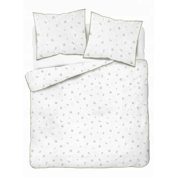 Povlečení z perkálu Lamé Percale 220x200 bílé, drobné kvítky, ozdobná lemovka