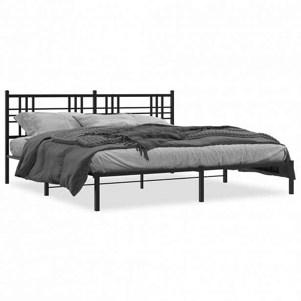 vidaXL Kovový rám postele s čelem černý 183 x 213 cm