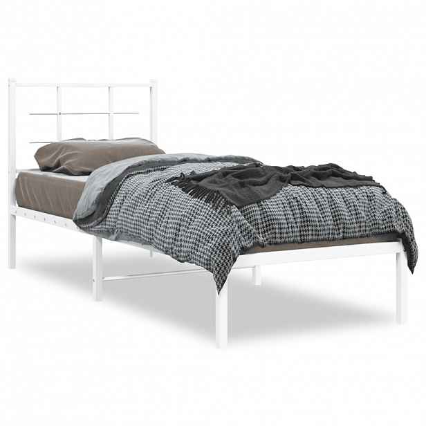 vidaXL Kovový rám postele bez matrace s čelem bílý 75 x 190 cm