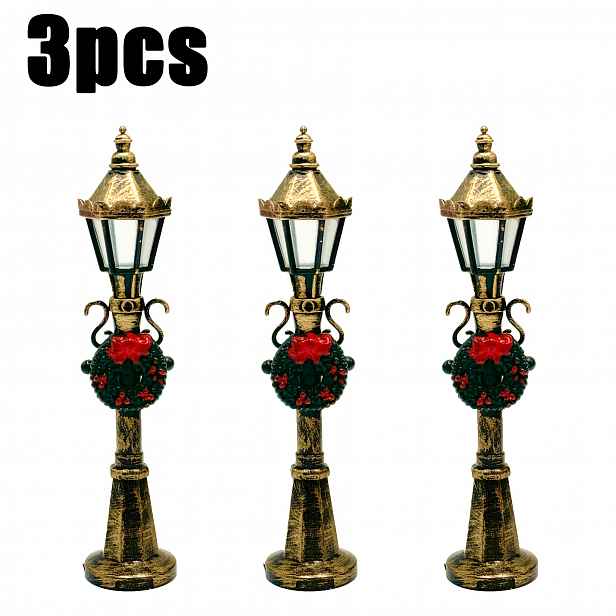 TEMU Nová sada 3/6/12 ks: Střední vintage zlatá sváteční pouliční lampa s vánočním věncem, dekorativní sezónní sběratelská figurka. Není potřeba