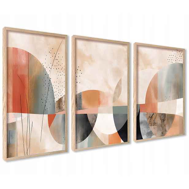 Velké Obrazy Plakáty s rámečky 40x50 cm Abstrakce Tvary hnědá béžová