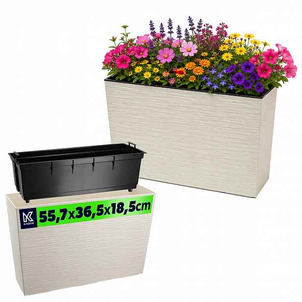 Květináč Květináč Záhon Vysoký Vklad 19x56cm Krémová Terasa