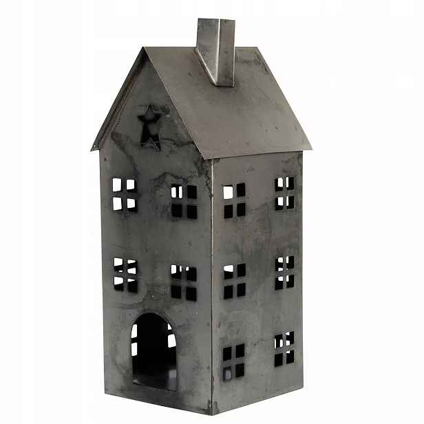 Lampion Domeček kovový Stříbrný loft skandinávský 33x14 cm