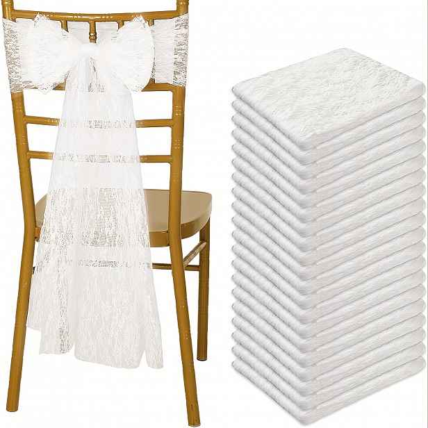 TEMU 8 ks stuh na židle Vintage bílá krajka 18*275 cm/7*108 palců Jacquard Boho mašle Rustikální květinové stuhové dekorace na židle pro svatbu,