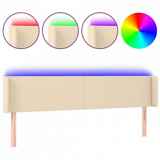 vidaXL Čelo postele s LED krémové 183 x 16 x 78/88 cm textil