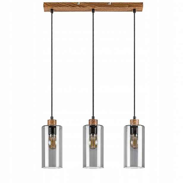 Dřevěná trojitá závěsná lampa tuba nad stůl