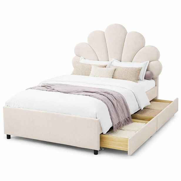 CHICFURN ČALOUNĚNÁ POSTEL 90/200 cm v béžové barvě se 2 zásuvkami ze sametu