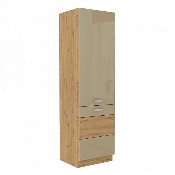 MEADOW, skříňka vysoká na vestavnou lednici 60 LO-210 2F, korpus: dub artisan, dvířka: cappuccino le