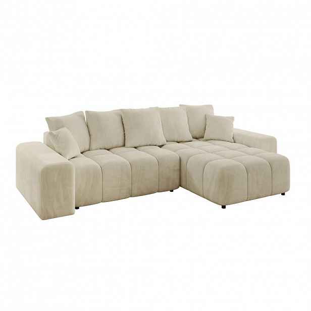 ALTDECOR ROHOVÁ SEDACÍ SOUPRAVA s otomanem vpravo ENIL-L 297x189x68 béžový velur