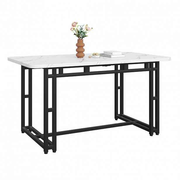 Modfu JÍDELNÍ stůl z MDF 120x70x74 cm černo-bílý s černými kovovými nohami v moderním stylu