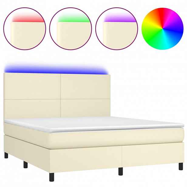 vidaXL Box spring postel s matrací a LED krémová 160x200 cm umělá kůže