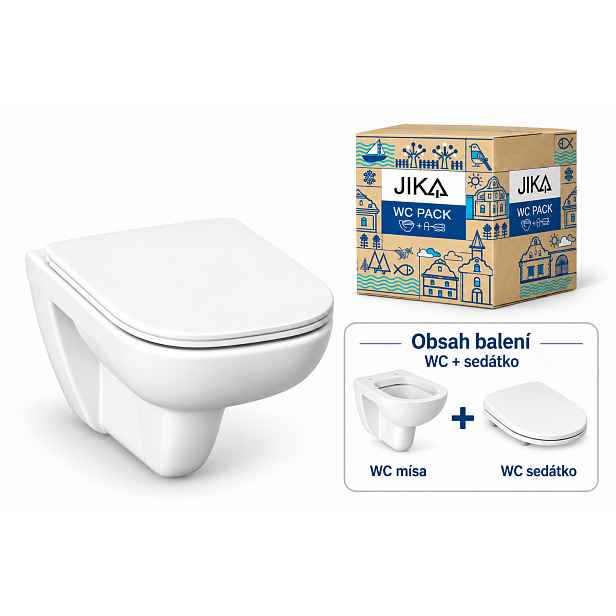 JIKA DEEP PACK RIMLESS - ZÁVĚSNÁ WC MÍSA 51 CM V SETU SE SOFT CLOSE SEDÁTKEM, BÍLÁ
