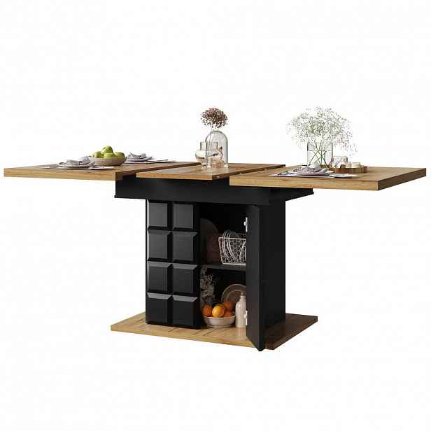 Modfu JÍDELNÍ stůl 140x80x75 cm černá/přírodní z MDF s výsuvnou deskou a úložným prostorem