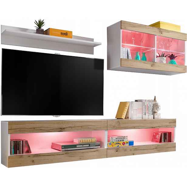 Sada nábytku Rtv Tivoli SET6 Bílá/Dub Wotan, Rgb Led