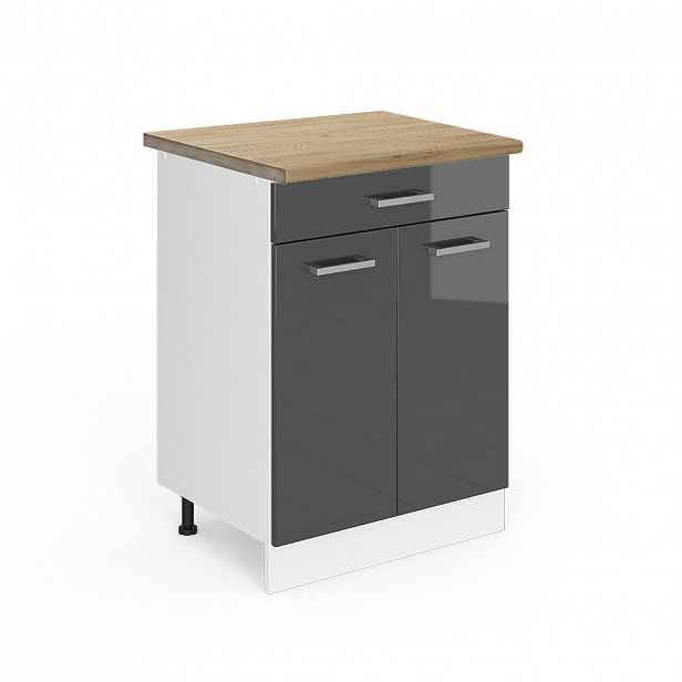 Vicco SPODNÍ SKŘÍŇKA KUCHYŇSKÉ LINKY R-Line Antracitový vysoký lesk 60 cm se zásuvkou, PD Dub