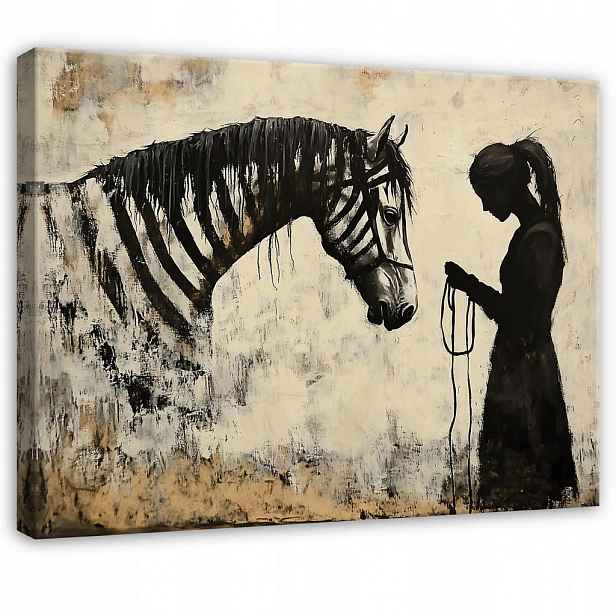 Wallarena OBRAZ na plátně Abstraktní Banksy béžový moderní obývací pokoj 60x40