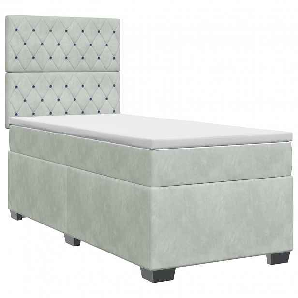 vidaXL Postel boxspring s matrací s čelo Světle šedá 90 x 190 cm Samet