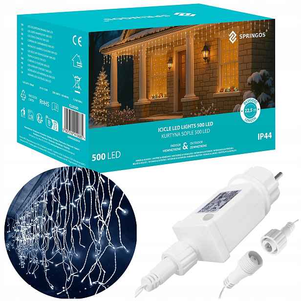 Světelné rampouchy 1500 Led Venkovní IP44 Závěs 67M Studená Bílá Vánoční