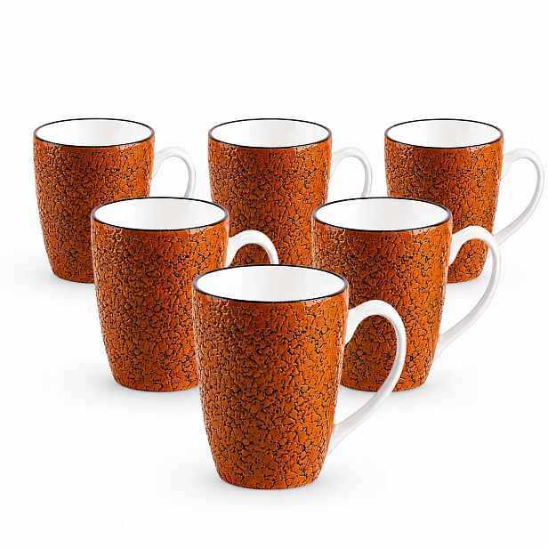 6 x Porcelánové šálky na kávu a čaj 450 ml Wilmax Oranžové Handmade