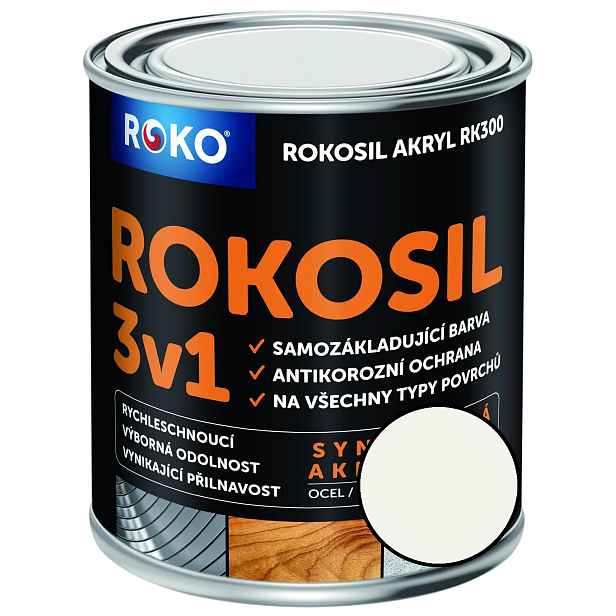 Barva samozákladující Rokosil akryl 3v1 RK 300 1000 bílá mat, 0,6 l