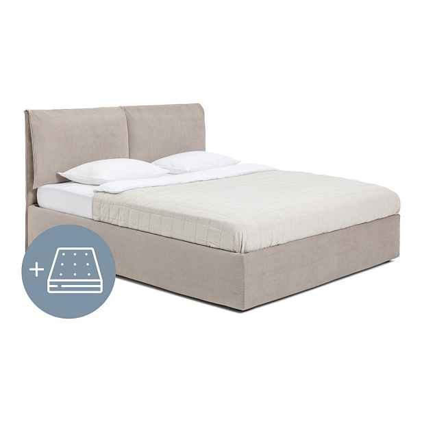 Čalouněná dvoulůžková postel taupe s úložným prostorem s matrací/s roštem 160x200 cm Thessa Pillow – Bonami Selection