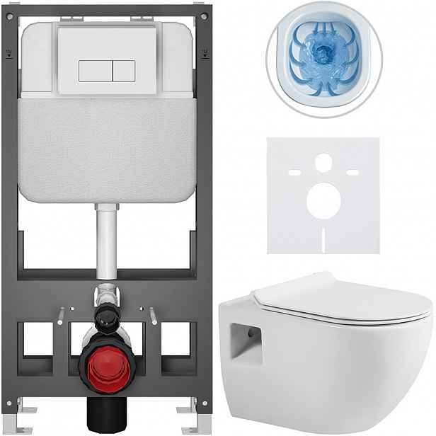 Kompletní WC set Basic/Dure - bílá lesklá - WC tlačítko Modulo/Bílá - volně stojící - předstěnová instalace - 51x35 cm