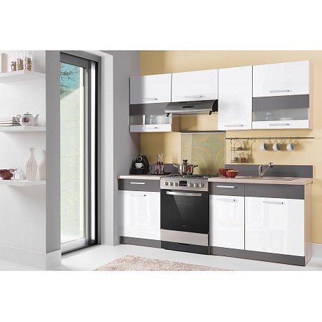 Kuchyně MODENA 160/220 cm, bílý lesk/grafit mat