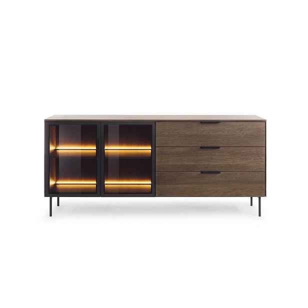 MASSENO KOMODA GLORIA, 181,3x39,3x82,6 cm se 3 zásuvkami a 2 dvířky, dekor dub