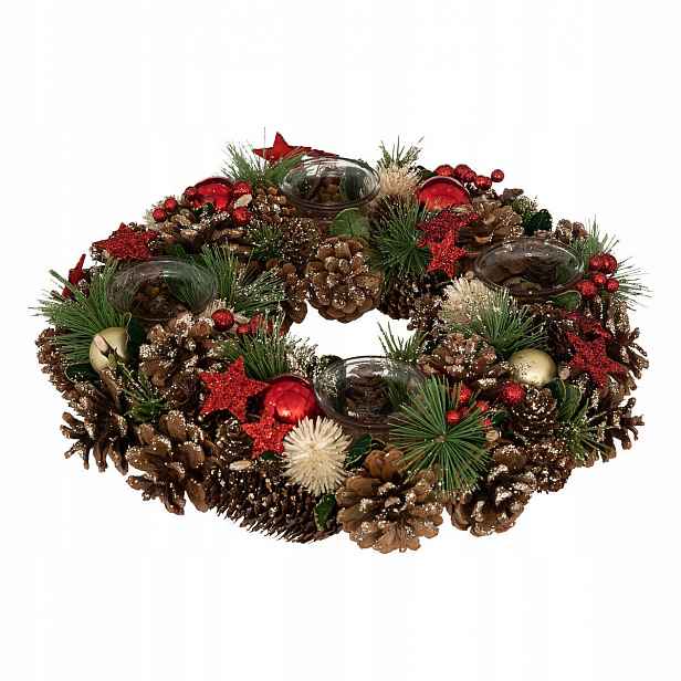Adventní Věnec Svícen Na 4 Svíčky Ze Sušeného Dřeva Ø 34 CM Výška 8 5 CM