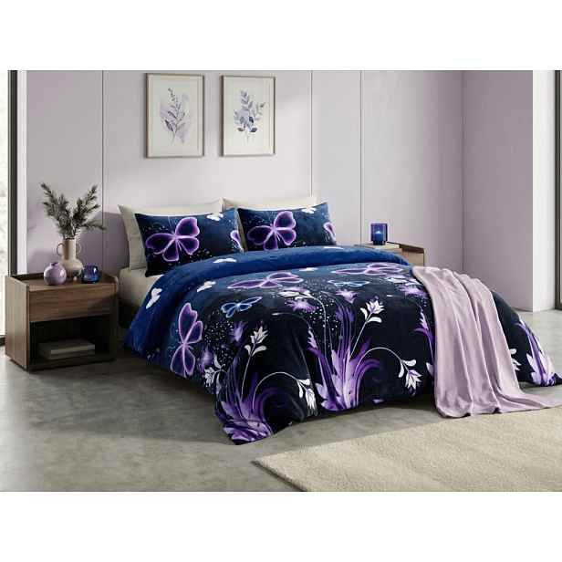 Mikroplyšové povlečení VIOLET BUTTERFLY tmavě modré Rozměr povlečení: 2 ks 70 x 90 cm | 200 x 220 cm