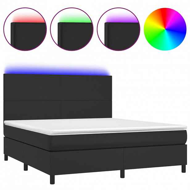vidaXL Box spring postel s matrací a LED černá 180x200 cm umělá kůže