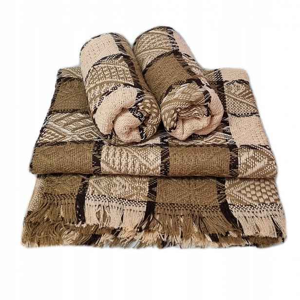 Dekorativní komplet přehoz 160x205 2x 60x160 Romby-kratka camel hnědá