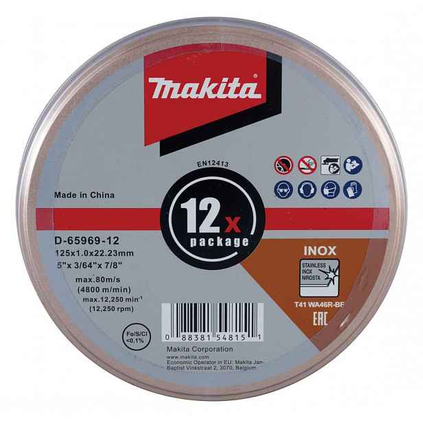Makita - Sada řezných kotoučů na nerezovou ocel 125x22,23 mm, 12 ks D-65969-12