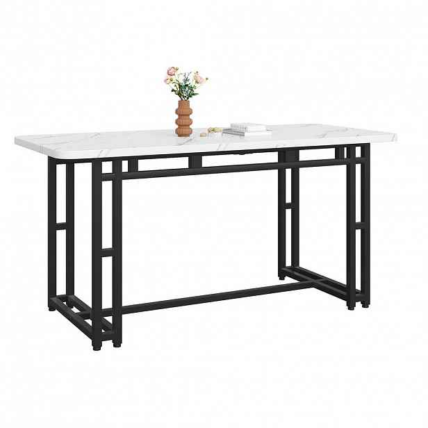 Modfu JÍDELNÍ stůl z MDF a kovu 140x80x74 cm bílá a černá s černými kovovými nohami v moderním stylu