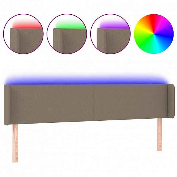vidaXL Čelo postele s LED taupe 203 x 16 x 78/88 cm textil