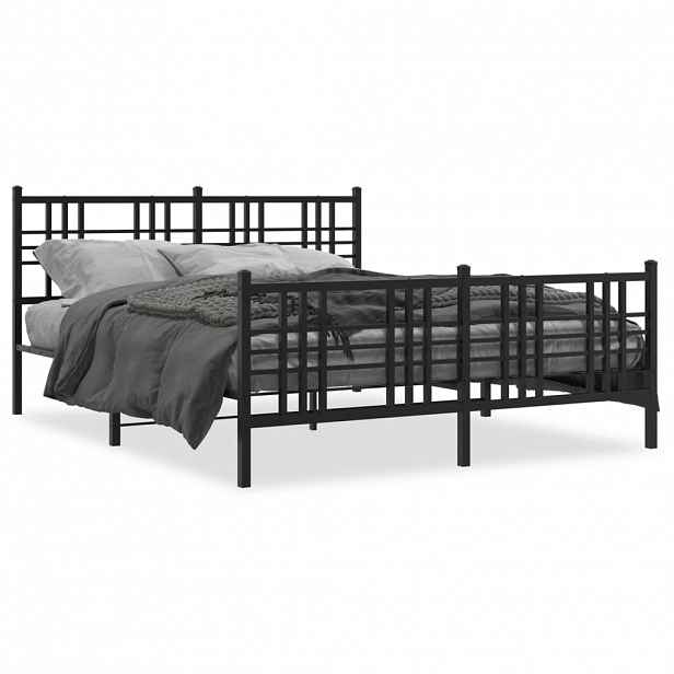 vidaXL Kovový rám postele s hlavovým a nožním čelem černý 150 x 200 cm