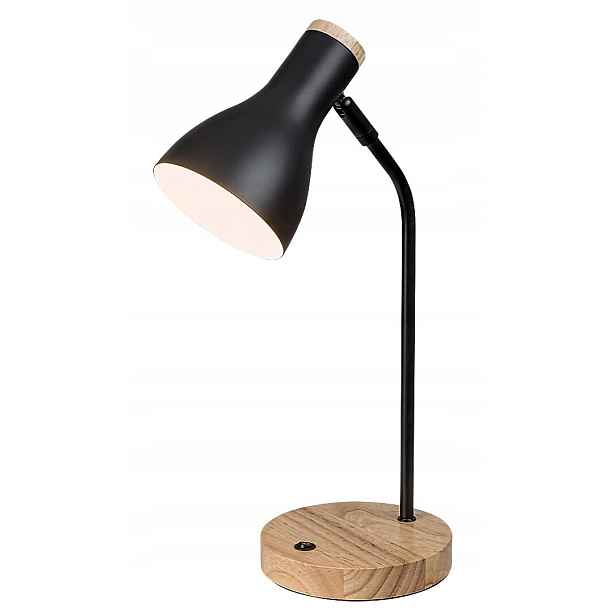 Černá matná stolní lampa E14 na dřevěném podstavci Ferb Rabalux
