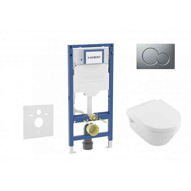 Geberit Duofix - Set předstěnové instalace, klozetu Architectura a sedátka softclose, tlačítko Sigma01, matný chrom SANI11CK2102