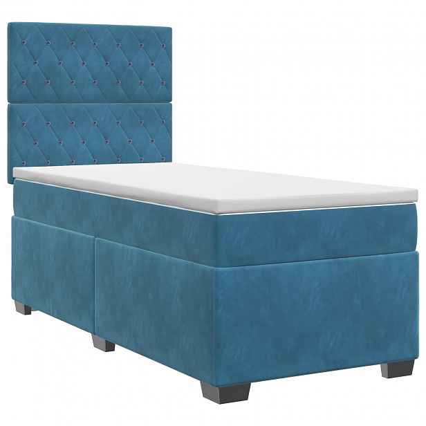 vidaXL Postel boxspring s matrací s čelo Modrá 90 x 190 cm Samet