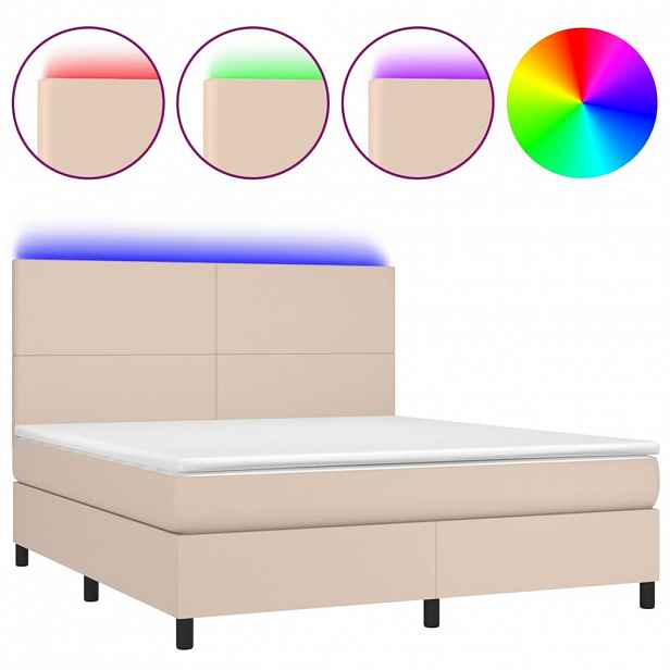 vidaXL Box spring postel matrace a LED cappuccino 180x200cm umělá kůže